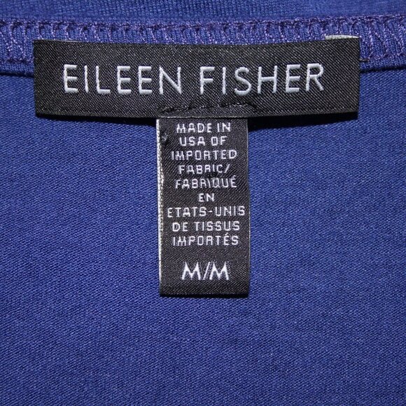 Eileen Fisher Top Sz M Navy Blue Hi Low Short Sleeve Basic Viscose Spandex Top - Picture 10 of 14